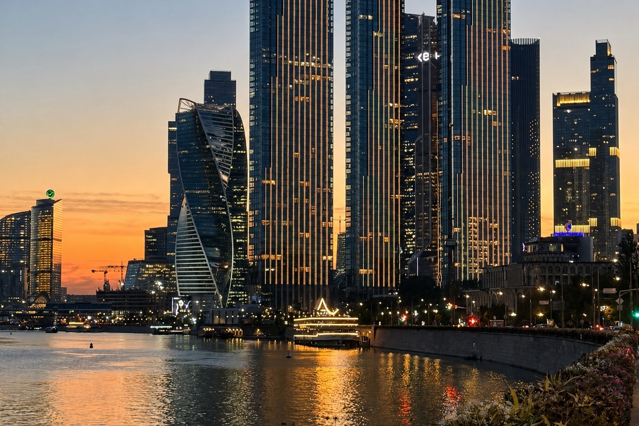 Moscow City at dusk